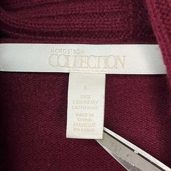 Nordstrom‎ Collection 100% Cashmere Sweater L Burgundy Red Stitch Cowl Neck - Picture 4 of 8